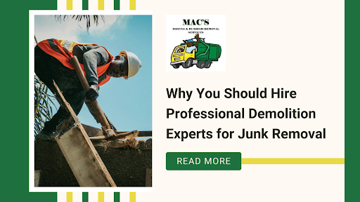 A demolition worker clearing construction waste, along with the blog title and a ‘Read More’ button.